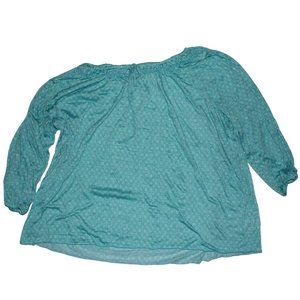 Faded Glory Sz XXL Teal Green Daisy Floral Design Tie Neck 3/4 Sleeve Tunic Top
